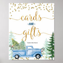 Christmas Blue Truck Baby Shower Cards and Gifts Poster