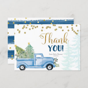 Christmas Blue Truck Baby Shower Thank You Card
