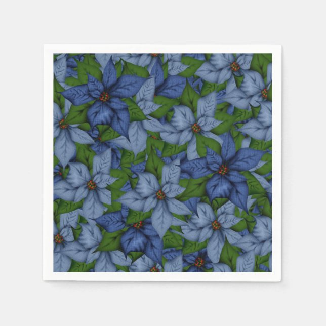 Christmas Blue & Violet Poinsettias Napkins (Front)