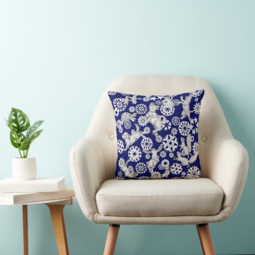 Christmas Blue White Animal Snowflake Unique Art Throw Pillow