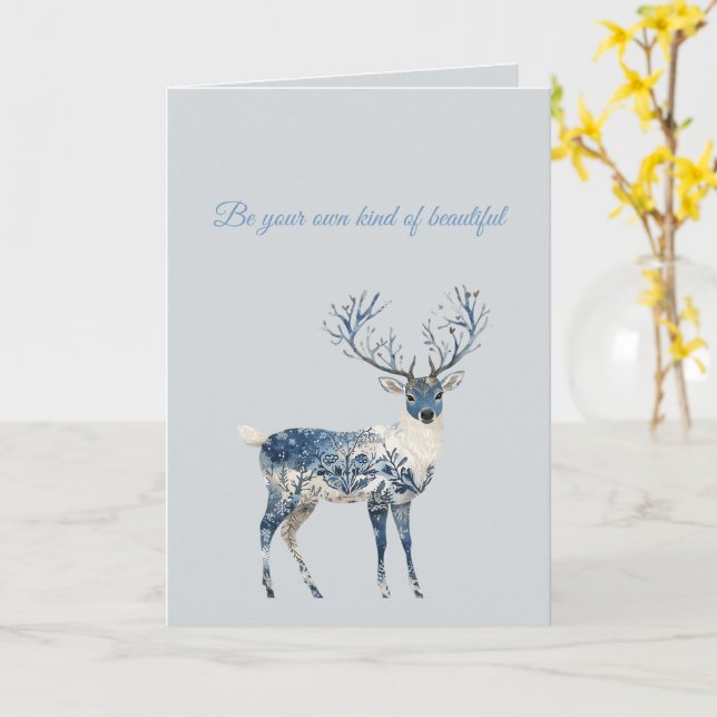 Christmas Blue White Chic Deer Card (Yellow Flower)