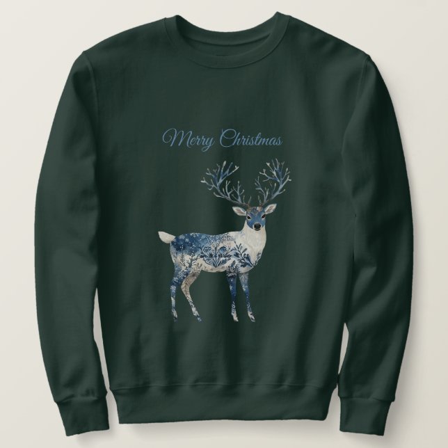 Christmas Blue White Chic Deer Sweatshirt (Design Front)
