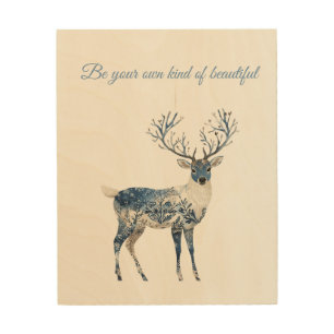 Christmas Blue White Chic Deer Wood Wall Art