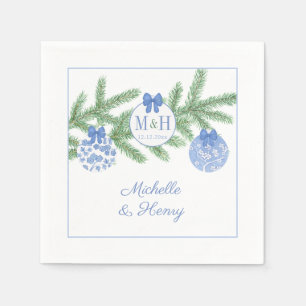 Christmas Blue White Chinoiserie Monogram Wedding Napkins