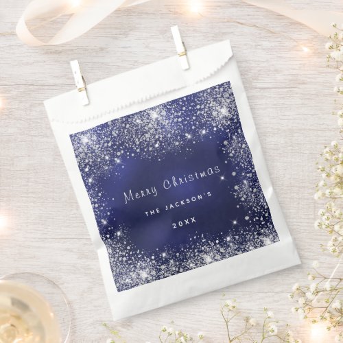 Christmas blue white glitter dust silver favor bag