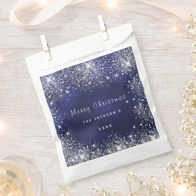 Christmas blue white glitter dust silver favor bag (Clipped)