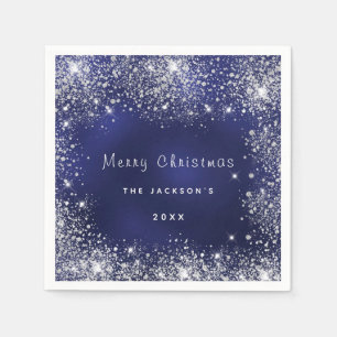 Christmas blue white glitter dust silver napkins