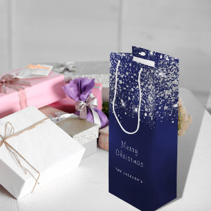 Elegant Silver Reindeer Purple Christmas Large Gift Bag