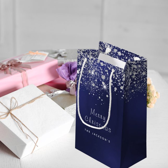 Christmas blue white glitter silver small gift bag (Creator Uploaded)