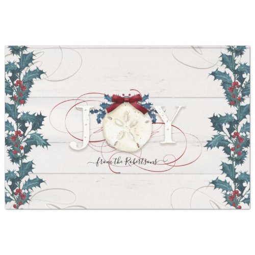 Christmas Blue White Holly Pine Beach Cottage Wood Tissue Paper