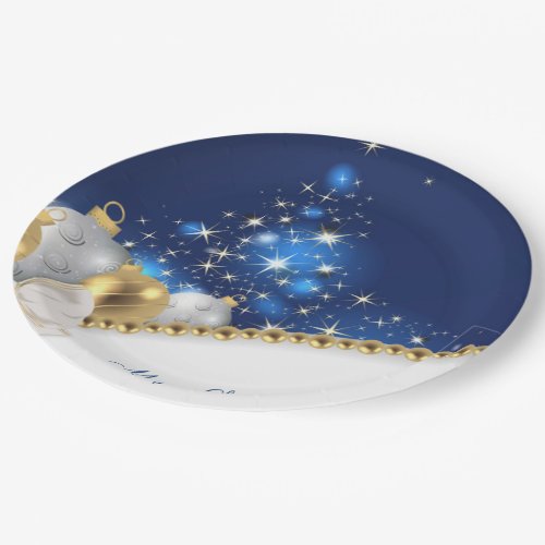 Christmas Blue White Paper Plate