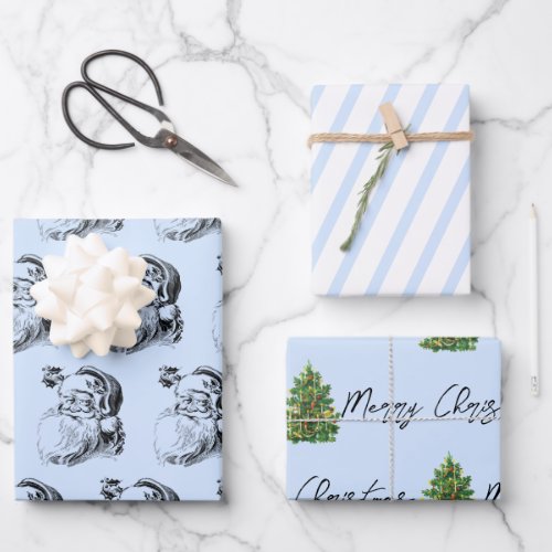 Christmas Blue  White Pattern  Wrapping Paper Sheets