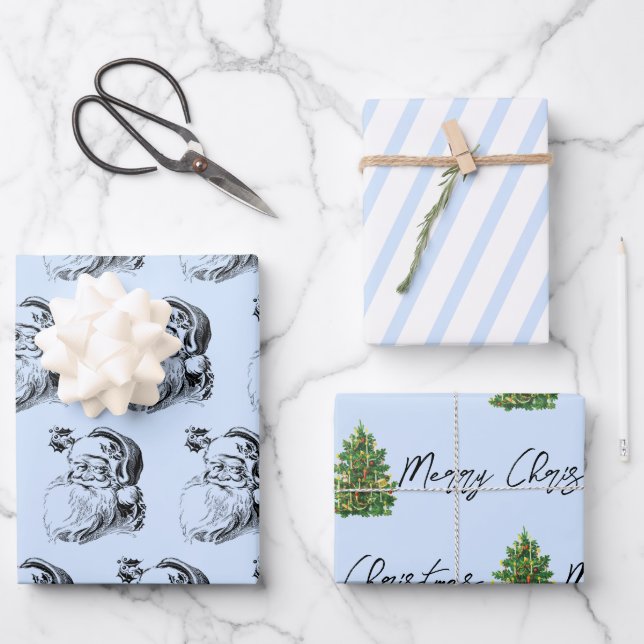 Christmas Blue & White Pattern  Wrapping Paper Sheets (Front)