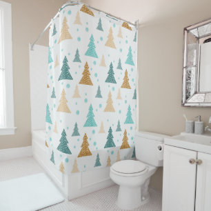 Christmas blue white snowflakes tree pattern shower curtain