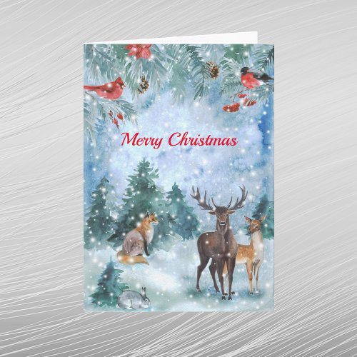 Christmas Blue Wildlife Watercolor Holiday Card