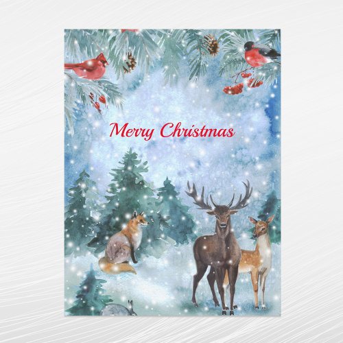 Christmas Blue Wildlife Watercolor Holiday Postcard