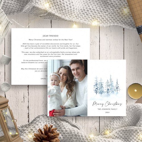 Christmas Blue Winter Annual Family Update Photo Holiday Card