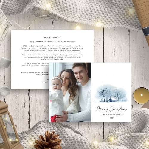 Christmas Blue Winter Annual Family Update Photo Holiday Card