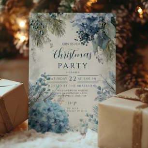 Christmas Blue Winter Florals Invitation