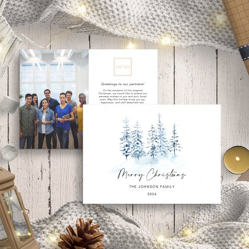 Christmas Blue Winter Rustic Landscape Business Holiday Card