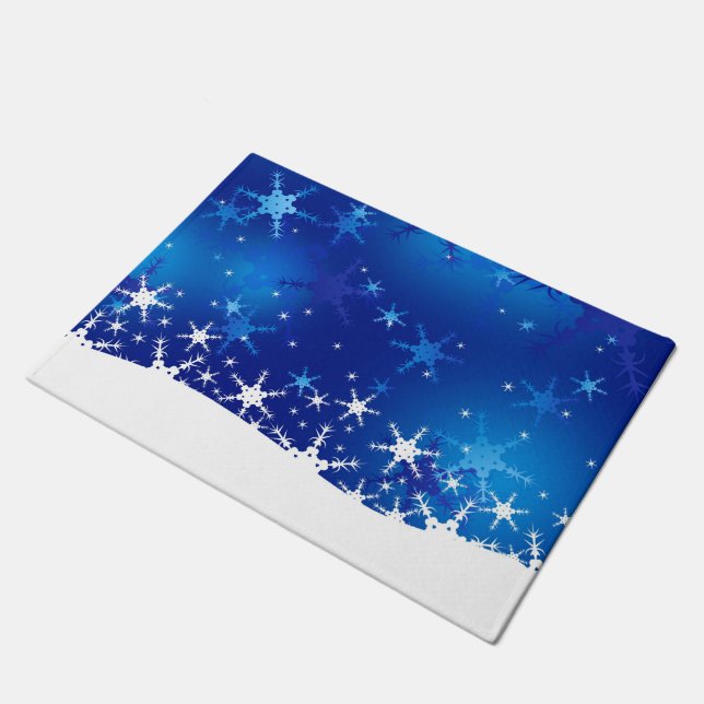 Christmas Blue Winter Snowflakes Doormat (Angled)