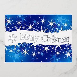 Christmas Blue Winter Snowflakes Foil Holiday Card
