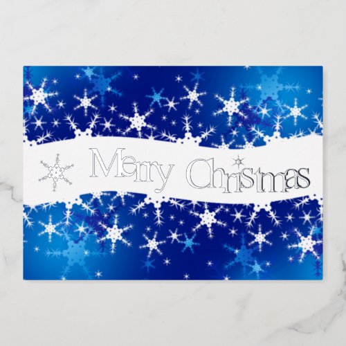 Christmas Blue Winter Snowflakes Foil Holiday Card