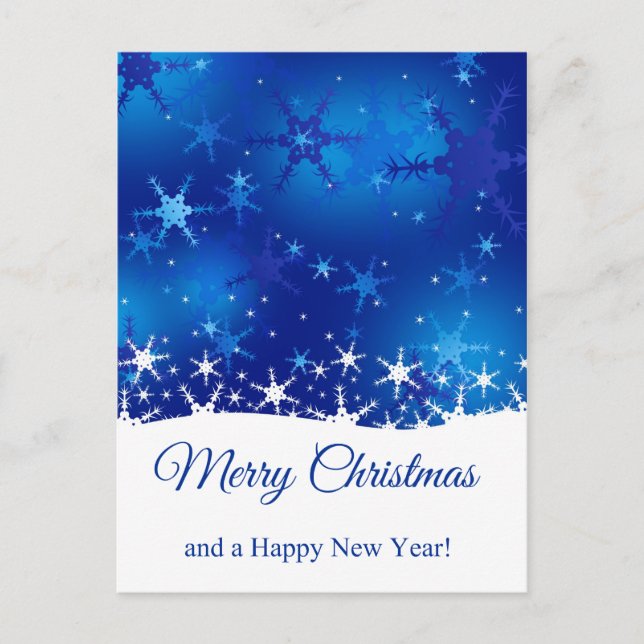 Christmas Blue Winter Snowflakes Holiday Postcard (Front)