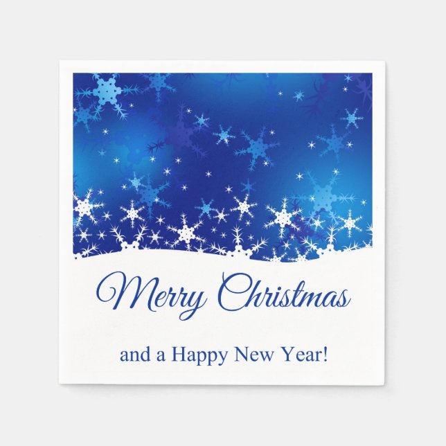 Christmas Blue Winter Snowflakes Paper Napkins (Front)