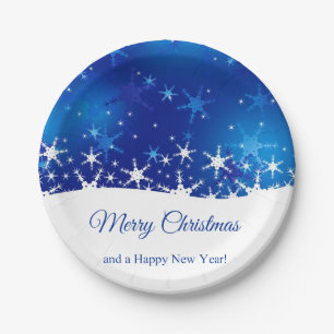 Christmas Blue Winter Snowflakes Paper Plates