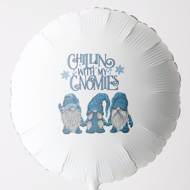 Christmas Blue Winter Trio Chillin With My Gnomies Balloon (Front)