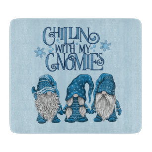 Christmas Blue Winter Trio Chillin With My Gnomies Cutting Board