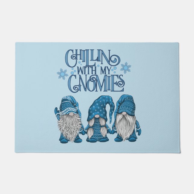 Christmas Blue Winter Trio Chillin With My Gnomies Doormat (Front)
