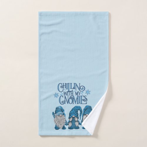 Christmas Blue Winter Trio Chillin With My Gnomies Hand Towel