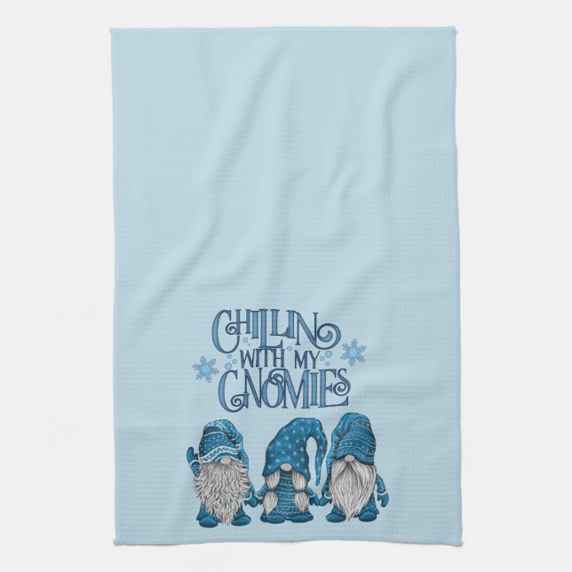 Christmas Blue Winter Trio Chillin With My Gnomies Kitchen Towel (Vertical)