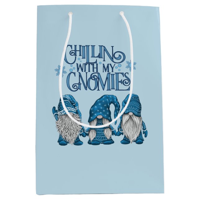 Christmas Blue Winter Trio Chillin With My Gnomies Medium Gift Bag (Front)