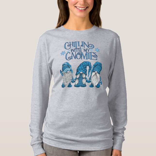 Christmas Blue Winter Trio Chillin With My Gnomies T-Shirt (Front)