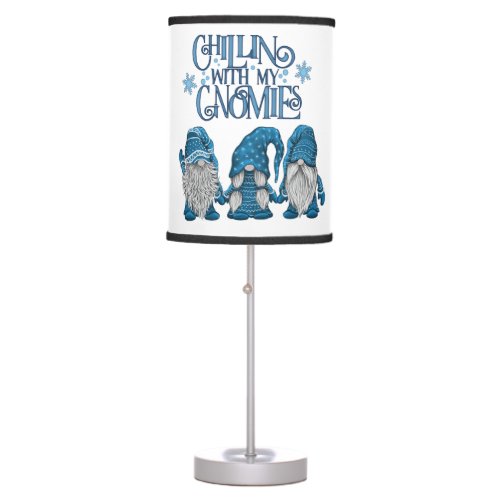 Christmas Blue Winter Trio Chillin With My Gnomies Table Lamp