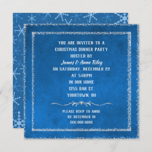 Christmas blue with glitter border invite
