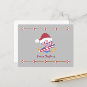 Christmas Bluebird Candy Cane Customizable Text  Holiday Postcard