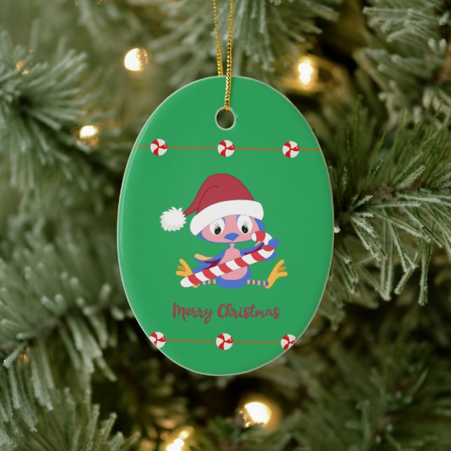 Christmas Bluebird Candy Decor Custom Year Oval Ceramic Ornament (Tree)