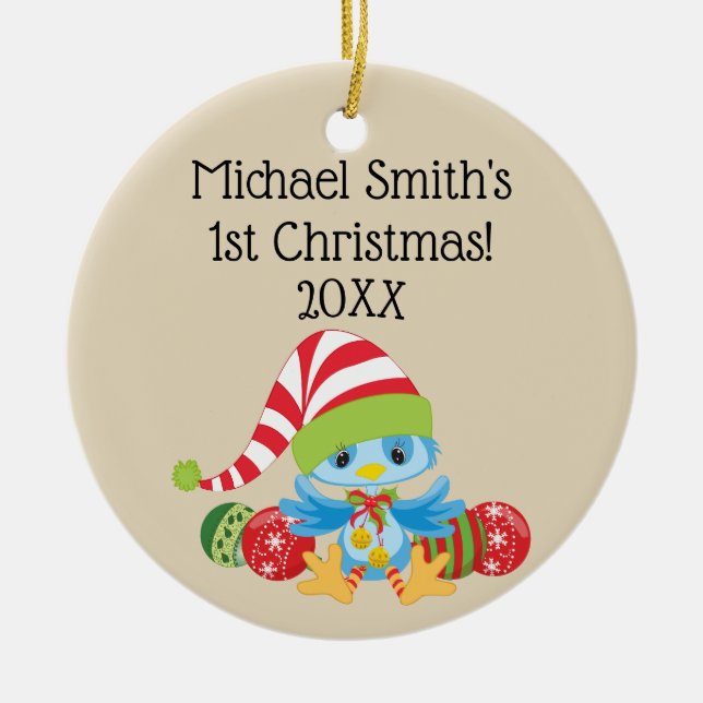 Christmas Bluebird Ceramic Ornament (Front)