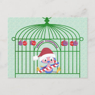 Christmas BlueBird in Ornate Cage Customizable Holiday Postcard