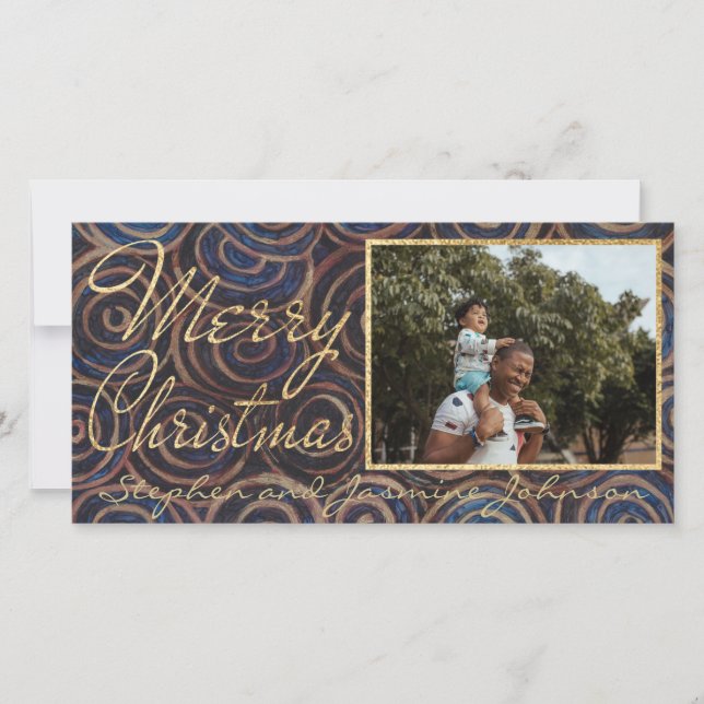 Christmas Blues and Golds Holiday Card (Front)
