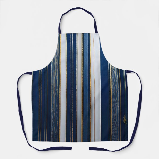 Christmas Blues Stripes Blue White Gold Apron (Front)