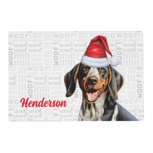 Christmas Bluetick Coonhound with Name Pet Placemat