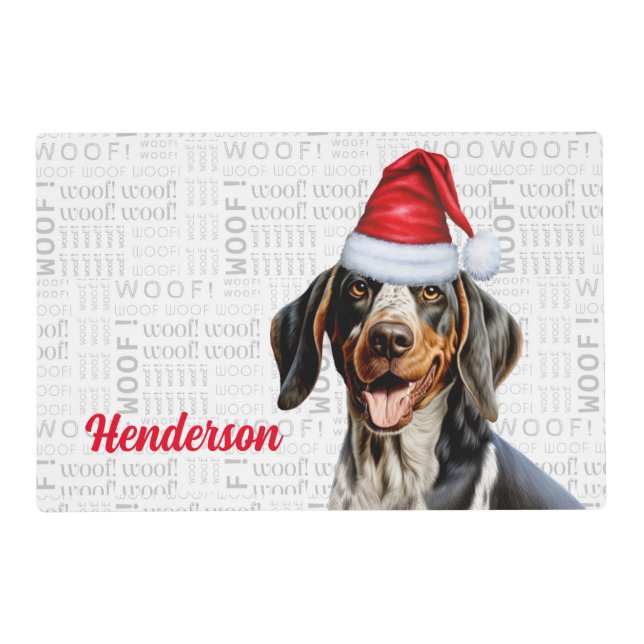Christmas Bluetick Coonhound with Name Pet Placemat (Front)