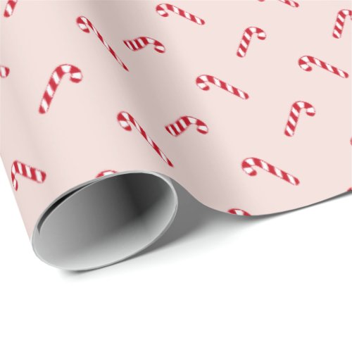 Christmas blush pink girly cute candy cane pattern wrapping paper
