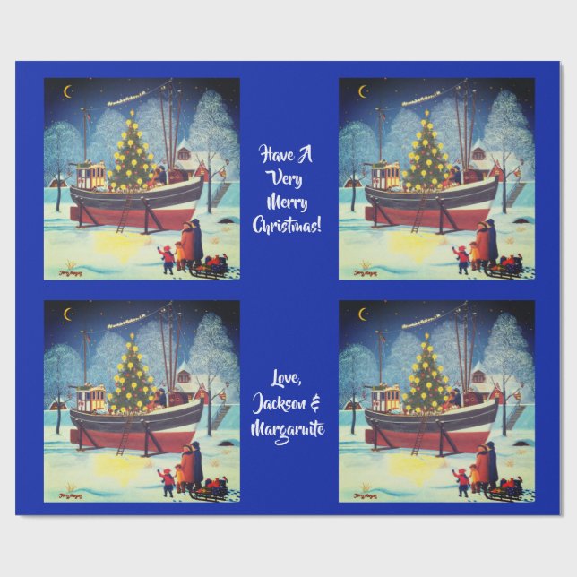 Christmas Boat in Lights Wrapping Paper (Flat)