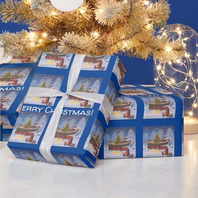 Christmas boat in Snow  Wrapping Paper (Holidays)
